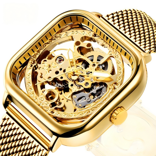 🔥Rovite Quadratische Herren Hohlmechanische Uhr Business Mode Trend Wasserdicht Vollautomatische Stahlband Mechanische Uhr Für Herren