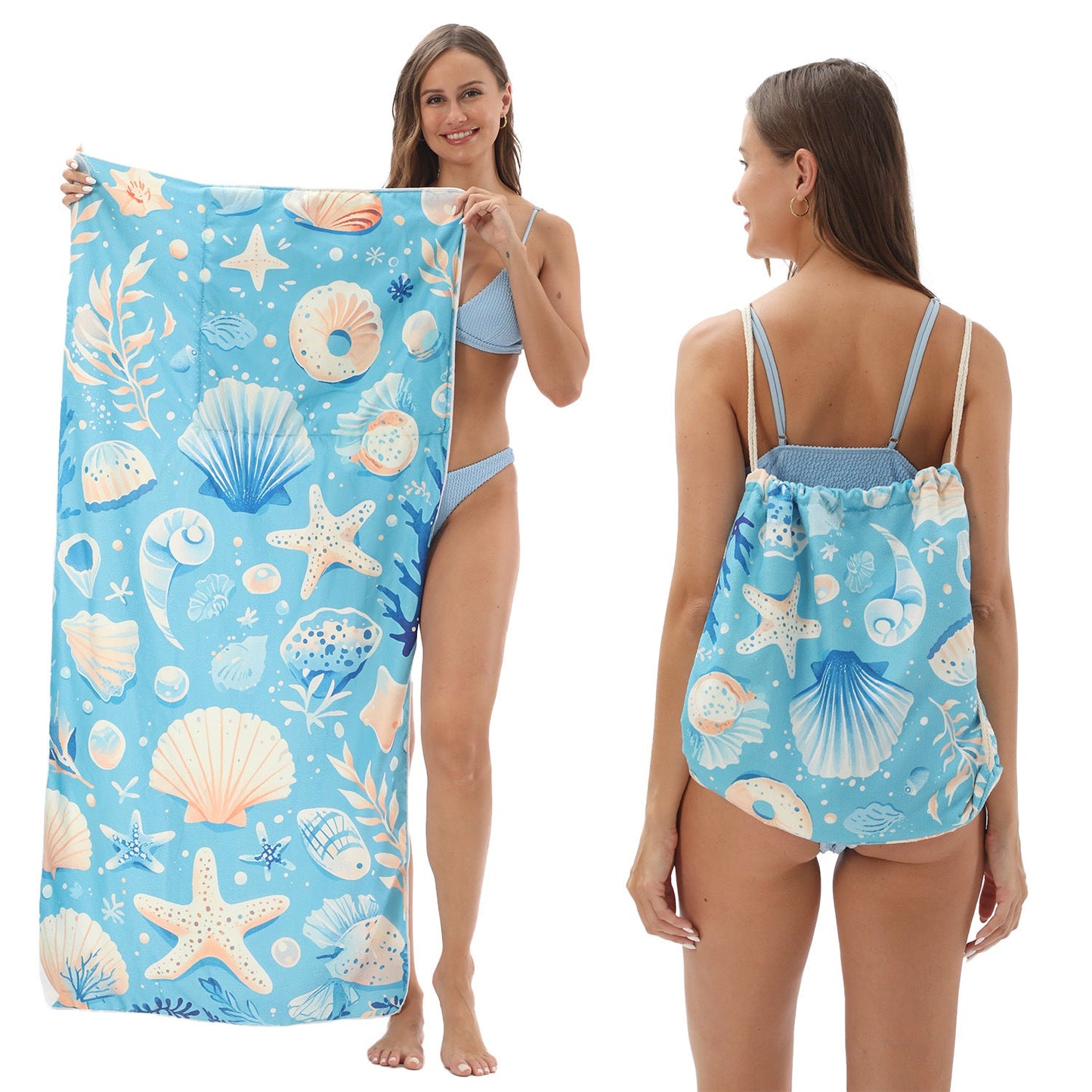 2-in-1 Foldable Beach Towel Backpack – Camping, Yoga and Travel, Printed Bath Towel with Built-in Storage, Convertible Beach Mat & Carry Bag, Absorbent for Pool