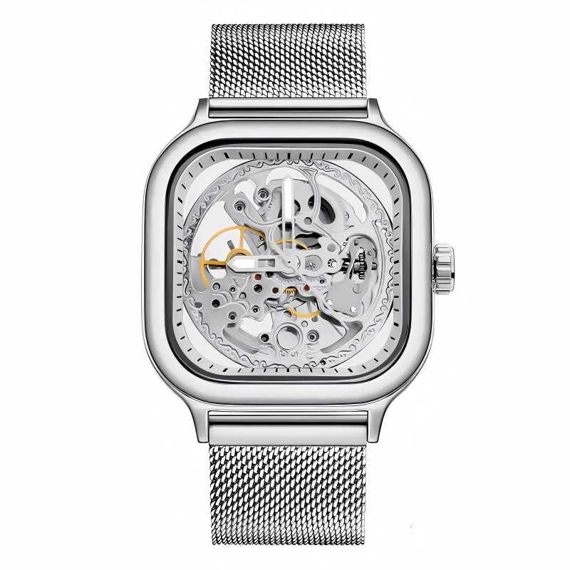 🔥Rovite Quadratische Herren Hohlmechanische Uhr Business Mode Trend Wasserdicht Vollautomatische Stahlband Mechanische Uhr Für Herren