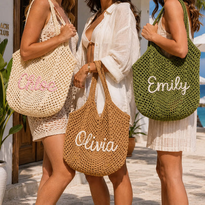 Personalized beach tote bags, Custom Crochet Name Bag, Bridesmaid Gift, Bachelorette Trip Bag, Summer Vacation Tote
