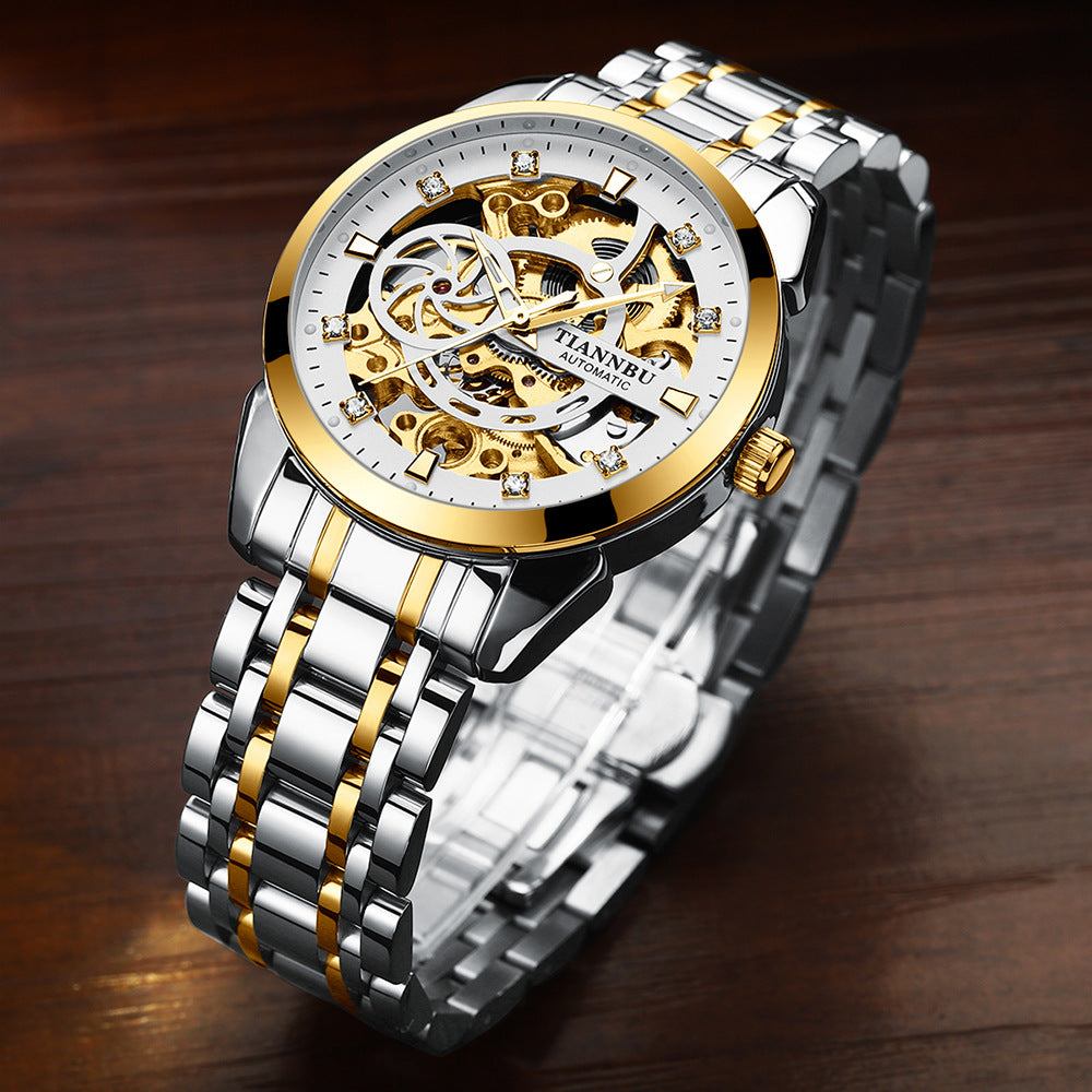 🔥Echte vollautomatische mechanische Herrenuhr Diamantenbesetzte Leuchtende Wasserdichte Stahlband-Schmetterlingsschnalle Tourbillon-Uhr für Herren