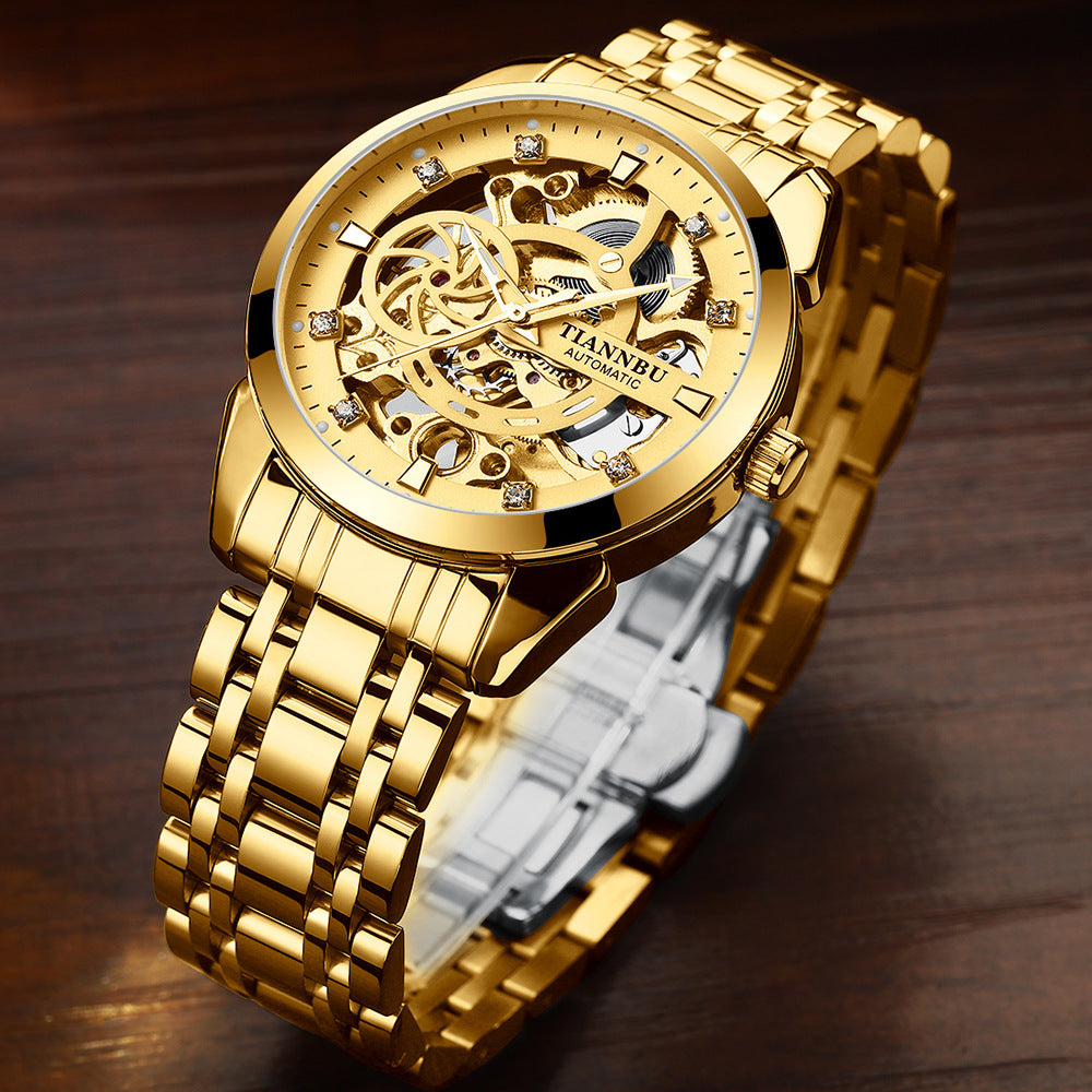 🔥Echte vollautomatische mechanische Herrenuhr Diamantenbesetzte Leuchtende Wasserdichte Stahlband-Schmetterlingsschnalle Tourbillon-Uhr für Herren