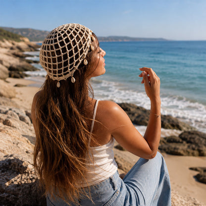 🌴 Boho Crochet Beach Beanie ✨ Lightweight, Breathable & Perfect for Summer Adventures