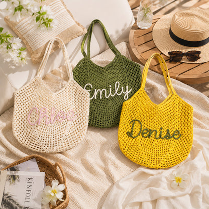 Personalized beach tote bags, Custom Crochet Name Bag, Bridesmaid Gift, Bachelorette Trip Bag, Summer Vacation Tote