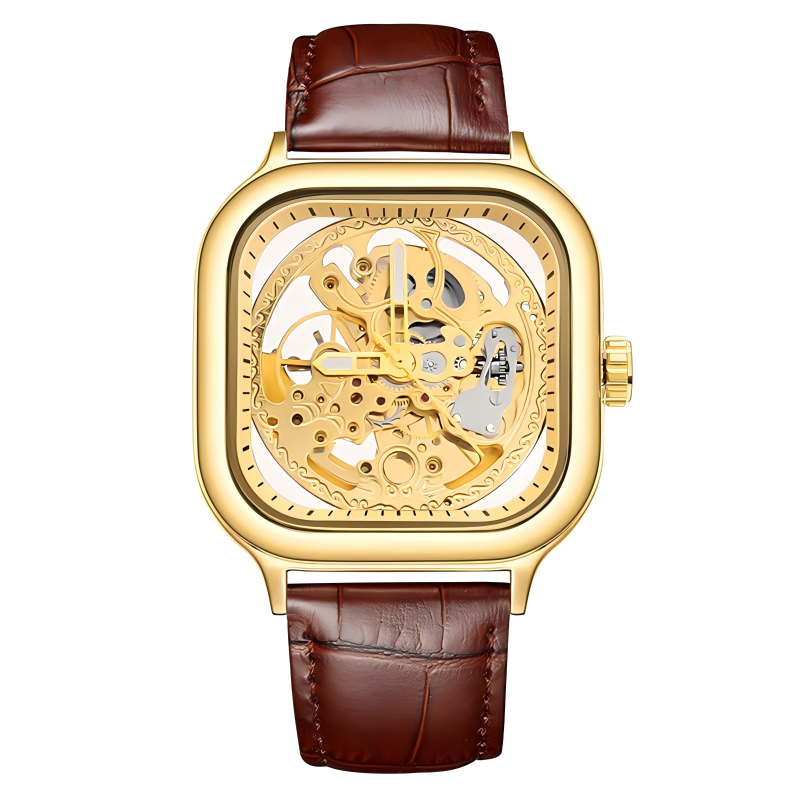 🔥Rovite Quadratische Herren Hohlmechanische Uhr Business Mode Trend Wasserdicht Vollautomatische Stahlband Mechanische Uhr Für Herren