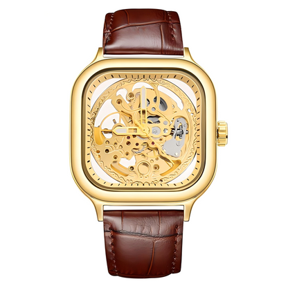 🔥Rovite Quadratische Herren Hohlmechanische Uhr Business Mode Trend Wasserdicht Vollautomatische Stahlband Mechanische Uhr Für Herren