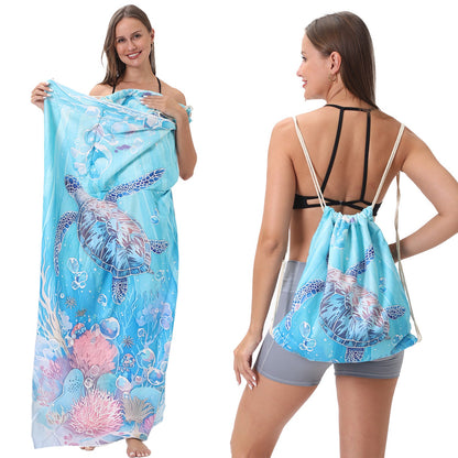 2-in-1 Foldable Beach Towel Backpack – Camping, Yoga and Travel, Printed Bath Towel with Built-in Storage, Convertible Beach Mat & Carry Bag, Absorbent for Pool