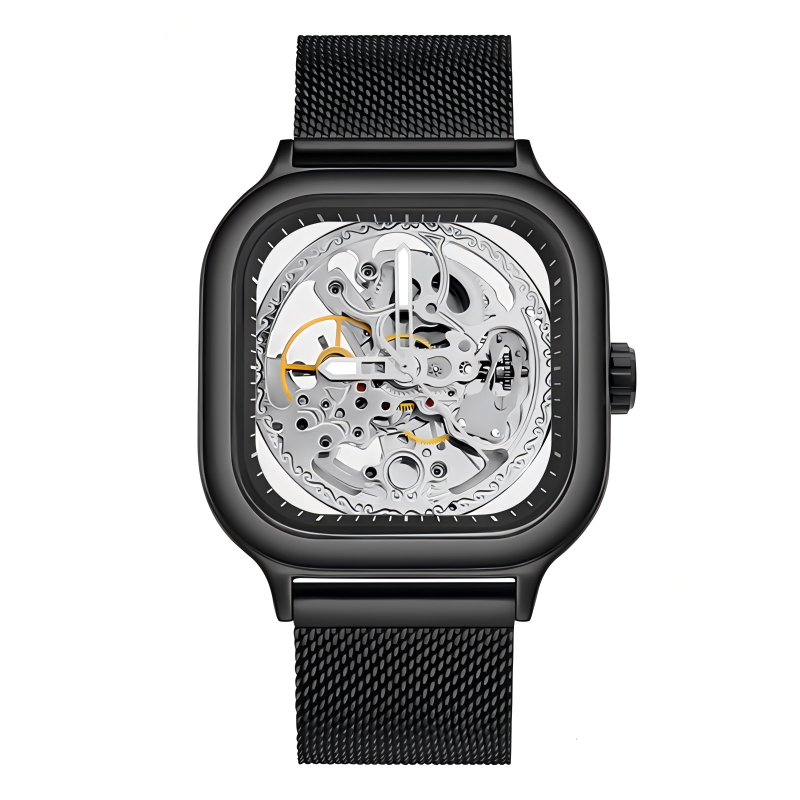 🔥Rovite Quadratische Herren Hohlmechanische Uhr Business Mode Trend Wasserdicht Vollautomatische Stahlband Mechanische Uhr Für Herren