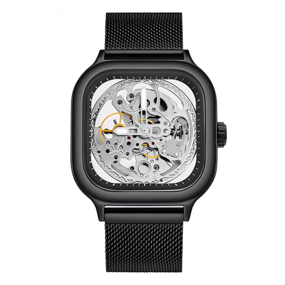🔥Rovite Quadratische Herren Hohlmechanische Uhr Business Mode Trend Wasserdicht Vollautomatische Stahlband Mechanische Uhr Für Herren