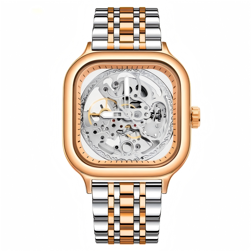 🔥Rovite Quadratische Herren Hohlmechanische Uhr Business Mode Trend Wasserdicht Vollautomatische Stahlband Mechanische Uhr Für Herren