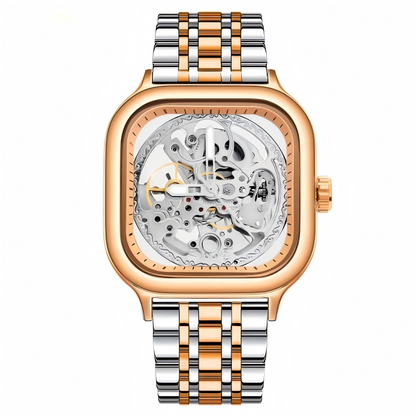 🔥Rovite Quadratische Herren Hohlmechanische Uhr Business Mode Trend Wasserdicht Vollautomatische Stahlband Mechanische Uhr Für Herren