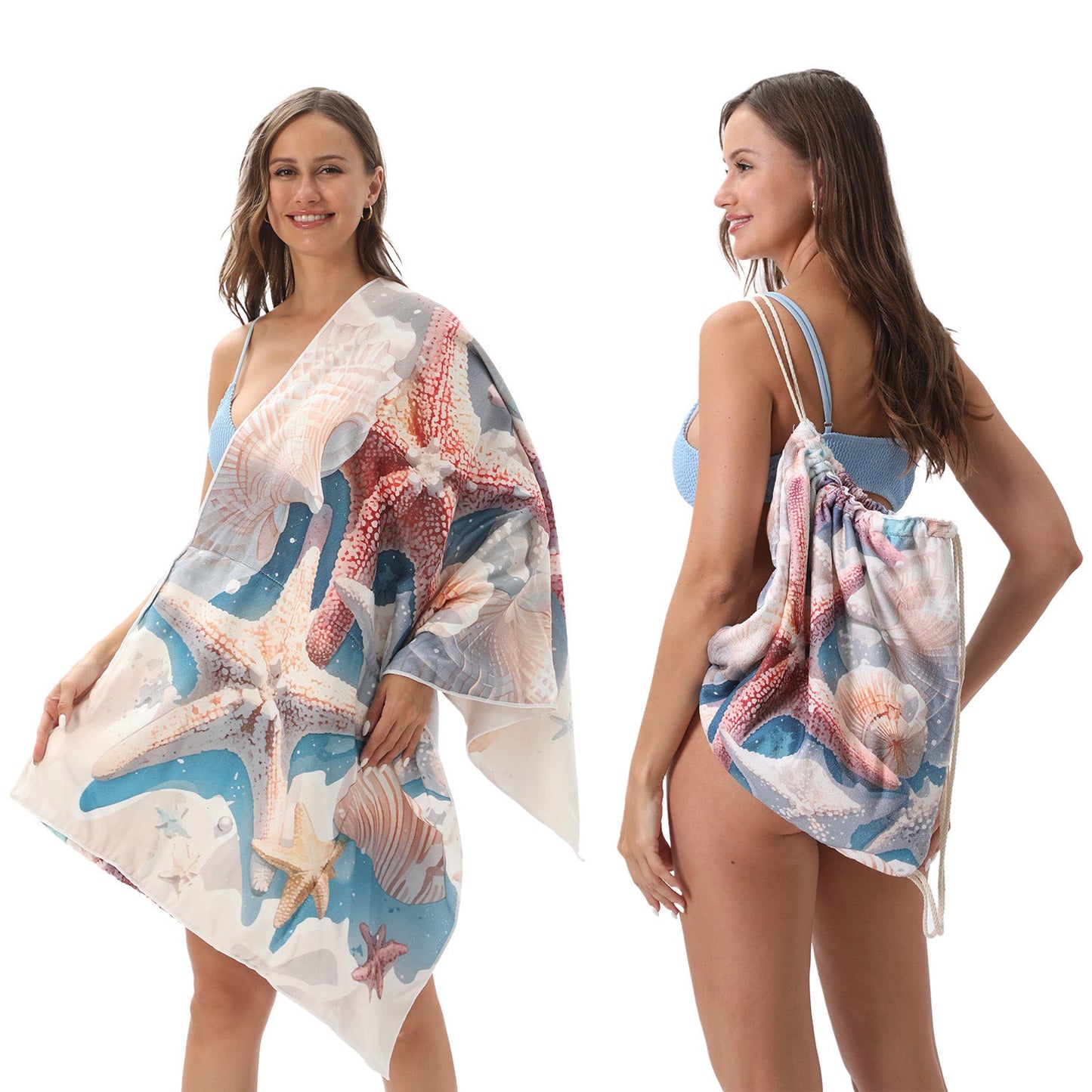 2-in-1 Foldable Beach Towel Backpack – Camping, Yoga and Travel, Printed Bath Towel with Built-in Storage, Convertible Beach Mat & Carry Bag, Absorbent for Pool