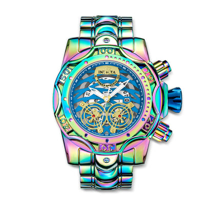 🌈Irisierende Chronographenuhr für Herren, Skelettzifferblatt, wasserdichte Edelstahlarmbanduhr
