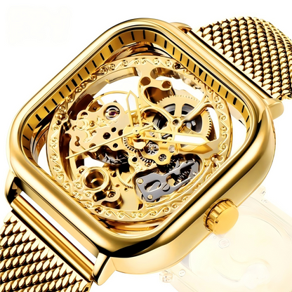 🔥Rovite Quadratische Herren Hohlmechanische Uhr Business Mode Trend Wasserdicht Vollautomatische Stahlband Mechanische Uhr Für Herren