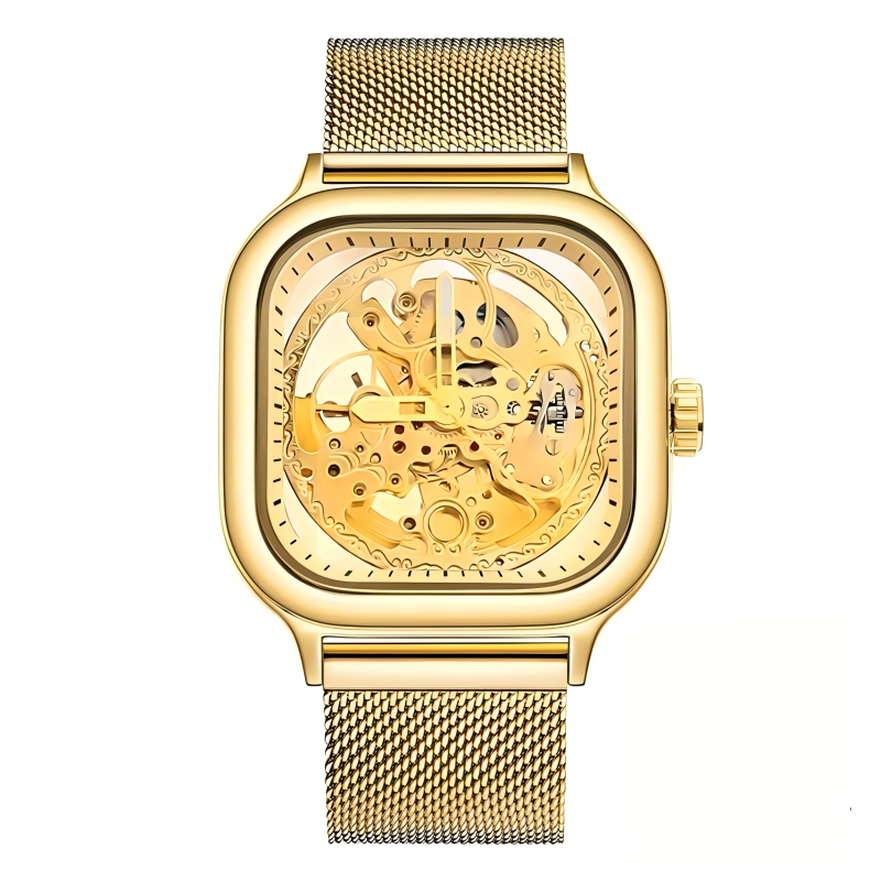 🔥Rovite Quadratische Herren Hohlmechanische Uhr Business Mode Trend Wasserdicht Vollautomatische Stahlband Mechanische Uhr Für Herren