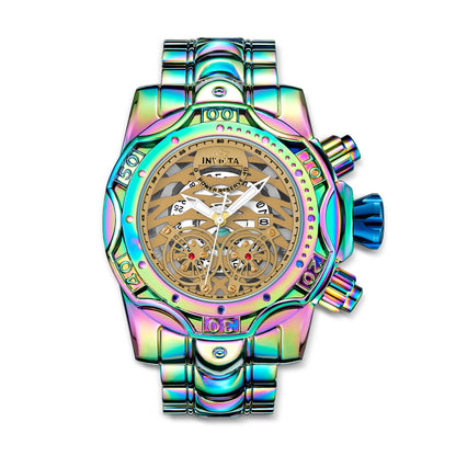 🌈Irisierende Chronographenuhr für Herren, Skelettzifferblatt, wasserdichte Edelstahlarmbanduhr