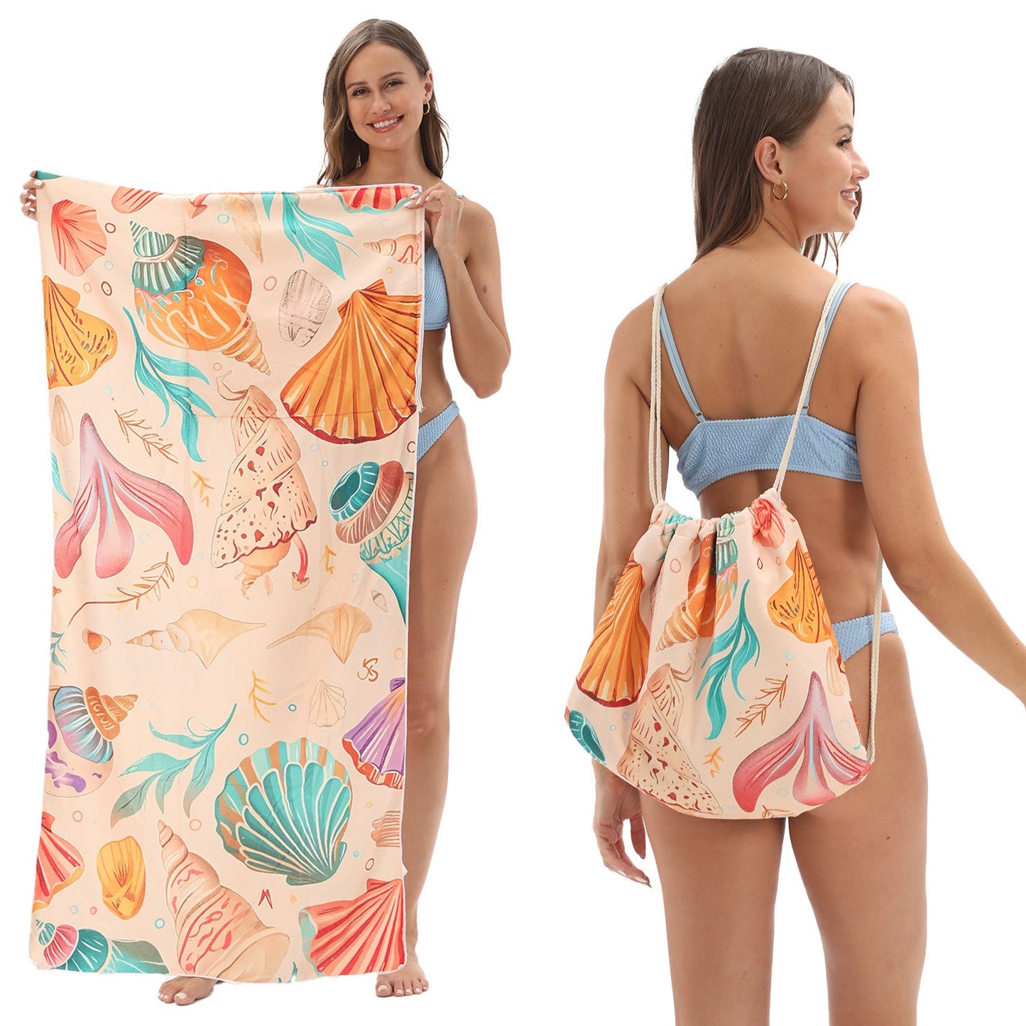 2-in-1 Foldable Beach Towel Backpack – Camping, Yoga and Travel, Printed Bath Towel with Built-in Storage, Convertible Beach Mat & Carry Bag, Absorbent for Pool