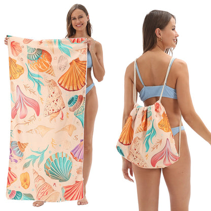 2-in-1 Foldable Beach Towel Backpack – Camping, Yoga and Travel, Printed Bath Towel with Built-in Storage, Convertible Beach Mat & Carry Bag, Absorbent for Pool