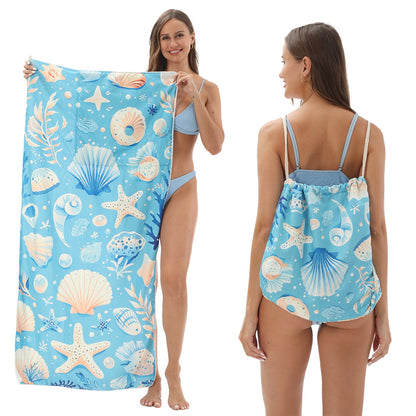 2-in-1 Foldable Beach Towel Backpack – Camping, Yoga and Travel, Printed Bath Towel with Built-in Storage, Convertible Beach Mat & Carry Bag, Absorbent for Pool