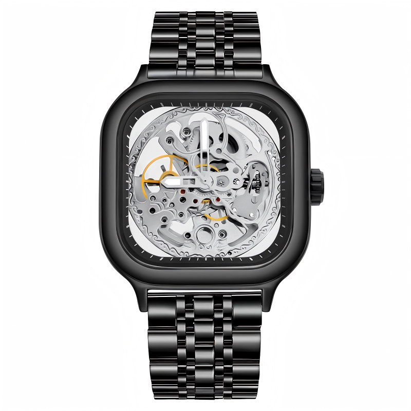 🔥Rovite Quadratische Herren Hohlmechanische Uhr Business Mode Trend Wasserdicht Vollautomatische Stahlband Mechanische Uhr Für Herren