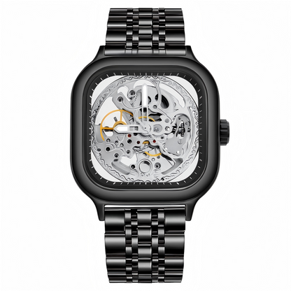 🔥Rovite Quadratische Herren Hohlmechanische Uhr Business Mode Trend Wasserdicht Vollautomatische Stahlband Mechanische Uhr Für Herren