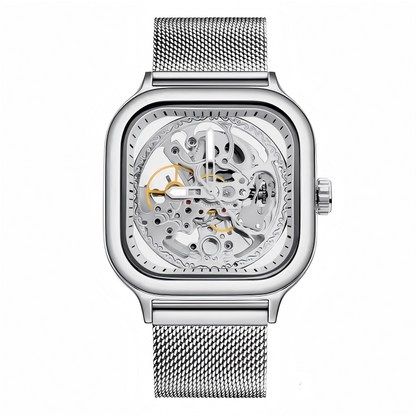 🔥Rovite Quadratische Herren Hohlmechanische Uhr Business Mode Trend Wasserdicht Vollautomatische Stahlband Mechanische Uhr Für Herren