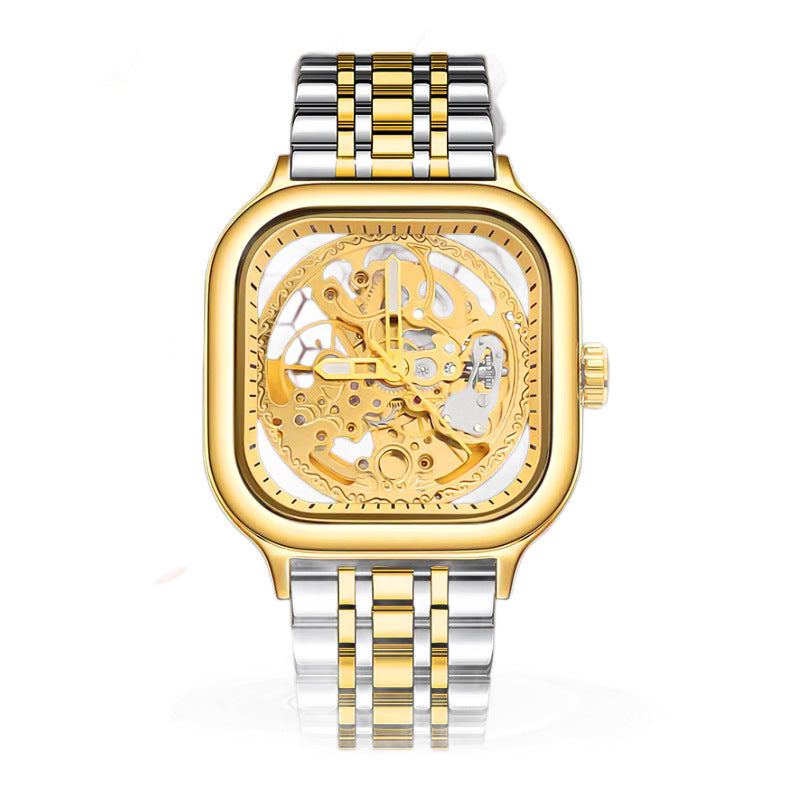 🔥Rovite Quadratische Herren Hohlmechanische Uhr Business Mode Trend Wasserdicht Vollautomatische Stahlband Mechanische Uhr Für Herren
