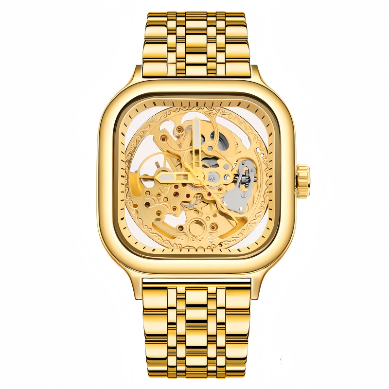🔥Rovite Quadratische Herren Hohlmechanische Uhr Business Mode Trend Wasserdicht Vollautomatische Stahlband Mechanische Uhr Für Herren
