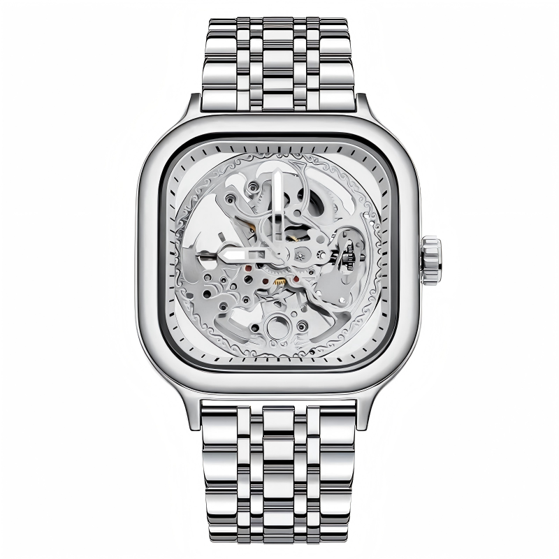 🔥Rovite Quadratische Herren Hohlmechanische Uhr Business Mode Trend Wasserdicht Vollautomatische Stahlband Mechanische Uhr Für Herren