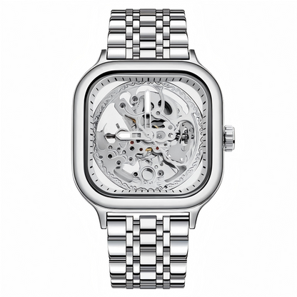 🔥Rovite Quadratische Herren Hohlmechanische Uhr Business Mode Trend Wasserdicht Vollautomatische Stahlband Mechanische Uhr Für Herren