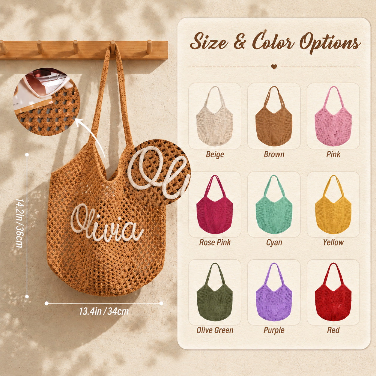 Personalized beach tote bags, Custom Crochet Name Bag, Bridesmaid Gift, Bachelorette Trip Bag, Summer Vacation Tote